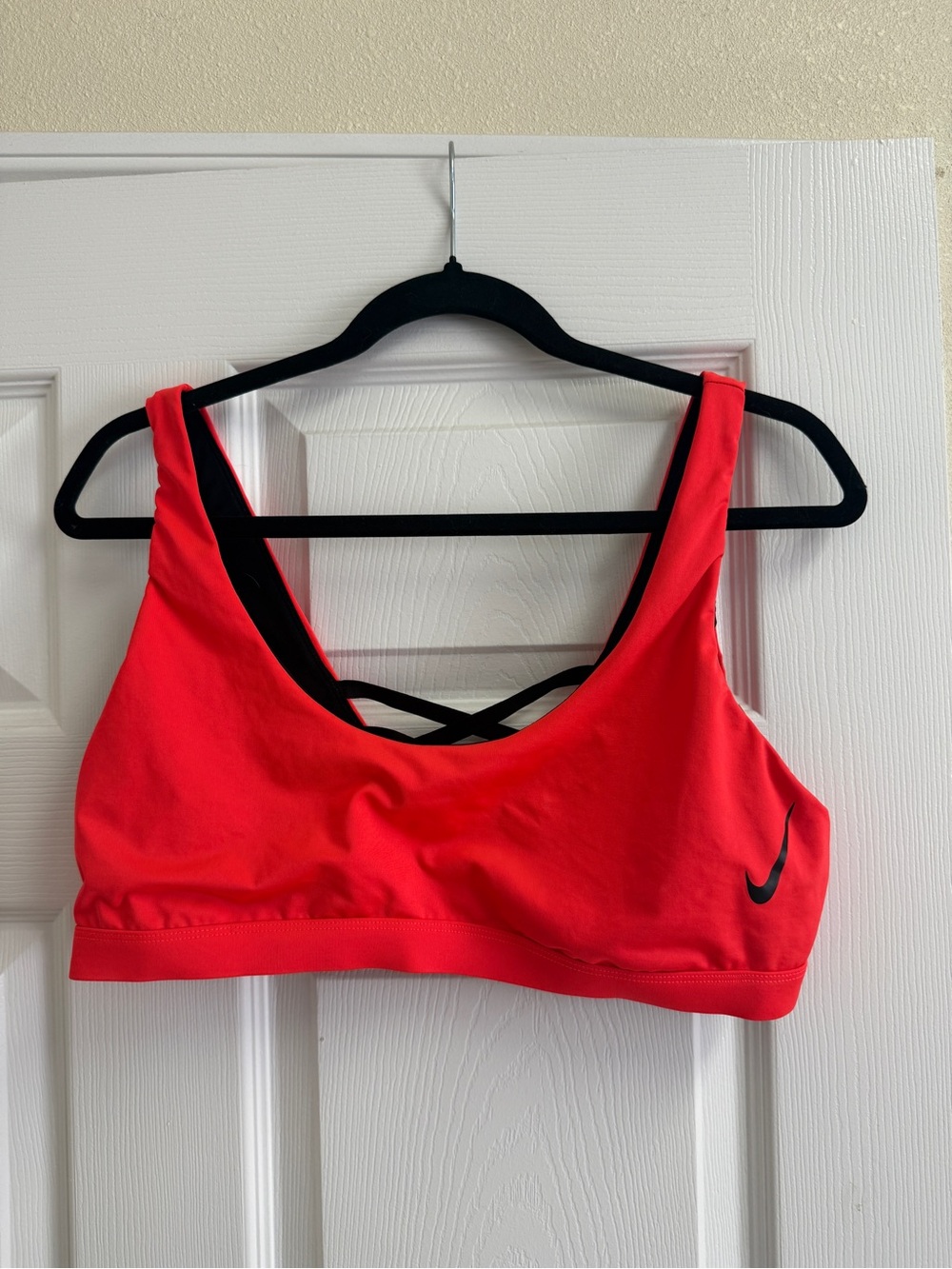 Nike Swoosh Strappy Back Sports Bra Bright Coral Red Black XL-Swim Top